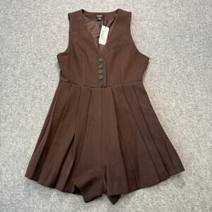 Women's Nasty Gal‎ Brown Button Front and Pleated Romper Size 4 NEW